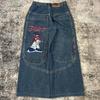 Calça Jeans Baggy Unissex Gótica Bolso Americano Estampado Jeans para Academia Jeans de Rua Anos 2000 Streetwear Hip Hop Homens Mulheres Calça de Basquete