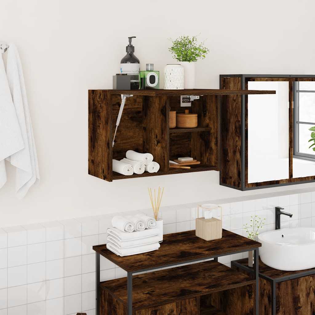 Bathroom Wall Cabinet Smoked Oak 60x25x40 cm Wood Based Panel