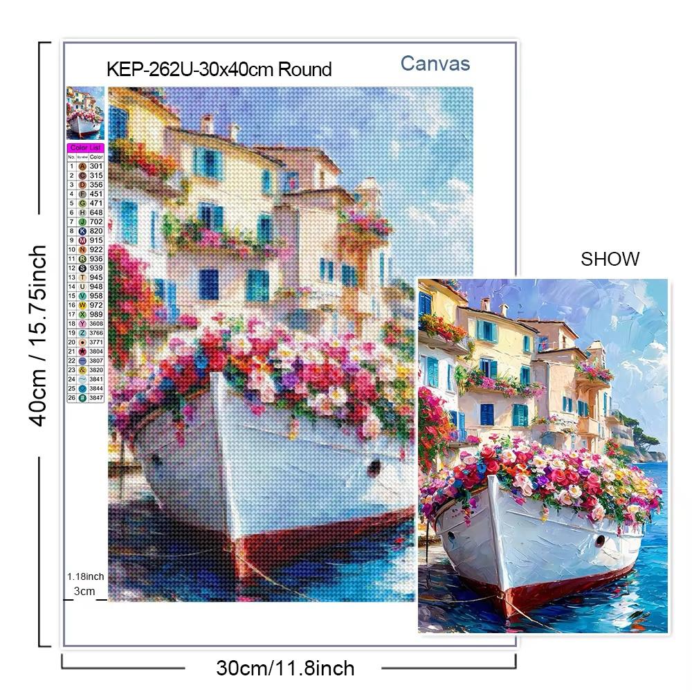 Sea Sailboat 5D Diamond Painting Kit Mountain View Flower House Mosaic Cross Stitch DIY Home Decor Gift for Adult Beginners