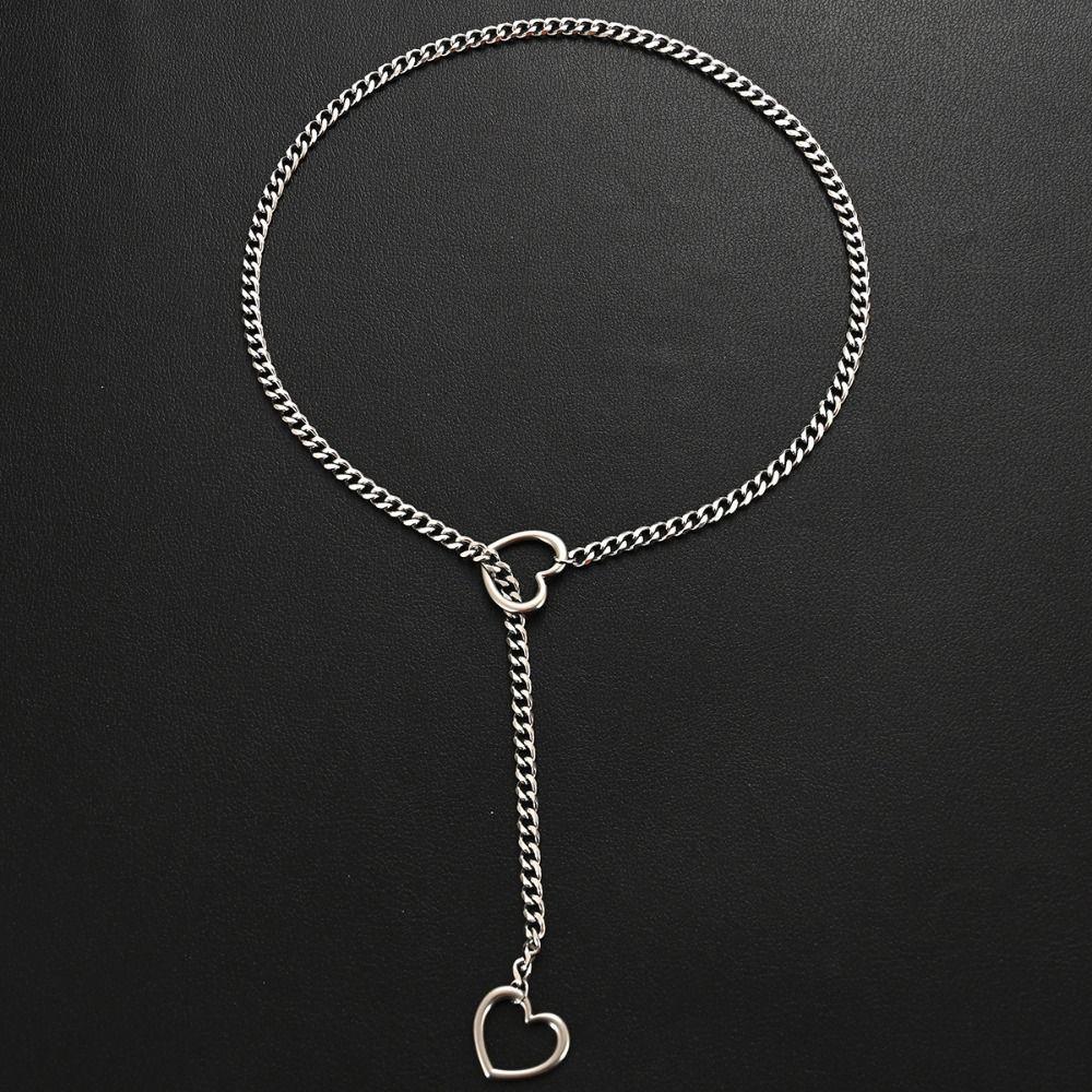 Fashion Heavy Lariat Heart Necklace Ring Punk Rock Slipchain Choker Collar Stainless Steel Slip Chain For Women Men