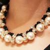 Dammode dubbelrad Faux Pearl justerbart band kedja Choker halsband