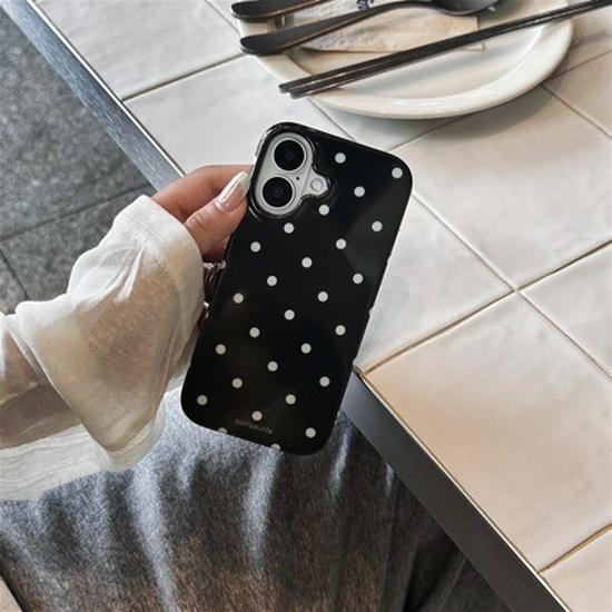 B&W Polka Dot Hard Shell Case for iPhone 13/14/16/17 Pro Max, Double Layer IMD
