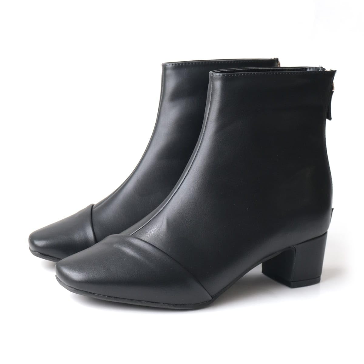 

[AmiAmi] Square Toe Back Zipper Short Boots, 4.5cm Heel, Women s (Black (Smooth), 23.5cm-24.0cm) MJ4201