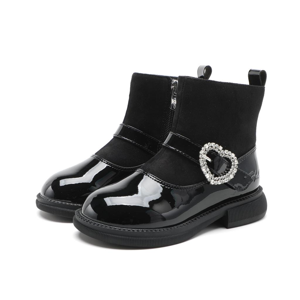 Simple and versatile warm leather boots with fleece for girls
