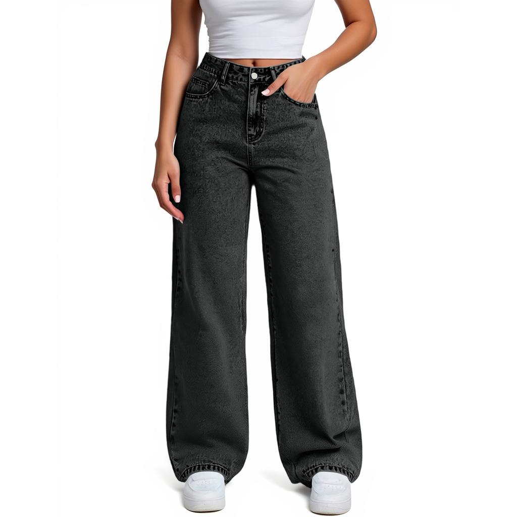 Women's High Waist Straight Leg Loose Casual Trousers Jeans