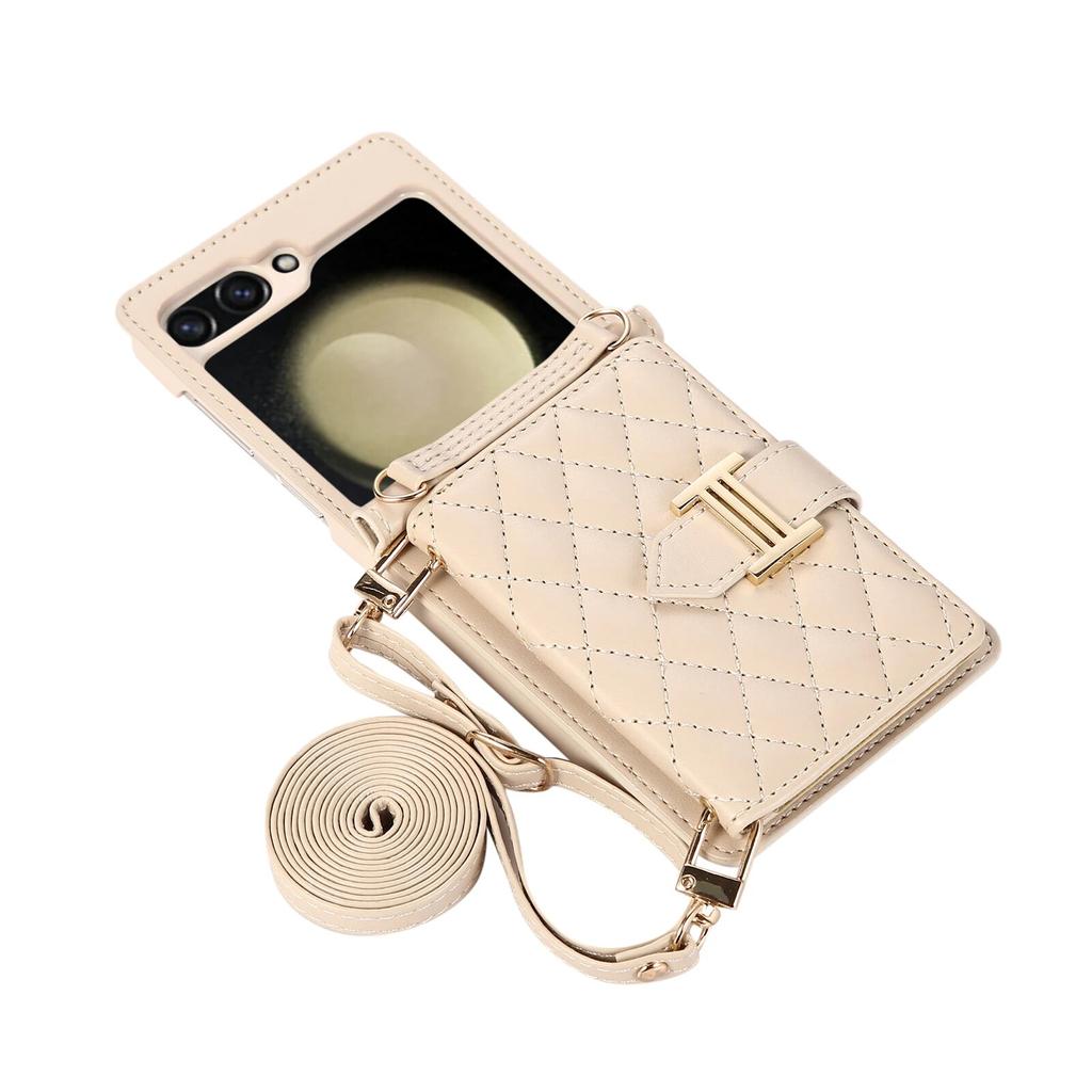 Mode Cross Body Karten Slot Brieftasche Ledertasche für Samsung Galaxy Z Flip 5 4 3 Flip5 Flip4 5G Lanyard Diamant Prägung Strap Schutzhülle