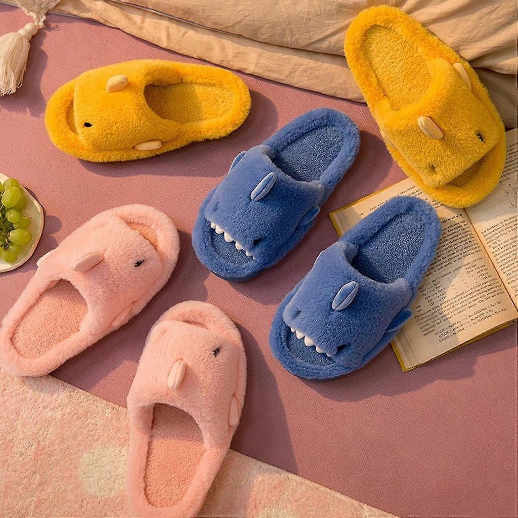Winter Cute Shark Open-toe Home Cotton Slippers Women Soft Plush Floor Indoor Couple Unisex40-41