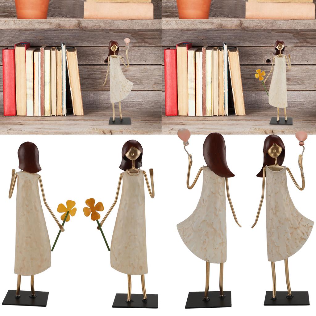 Metal Girl Statue Vintage Iron Art Standing People Figurine Desk Ornament for Home Study Living Room