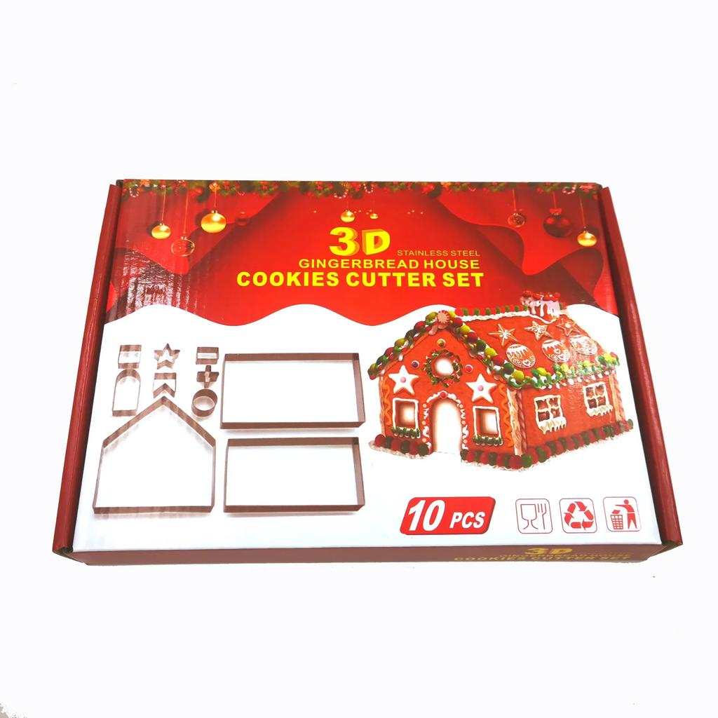 Nová 3D trojrozměrná nerezová forma na sušenky Vánoční perníková chaloupka 10 sad pekařských nástrojů Kuchyňské doplňky