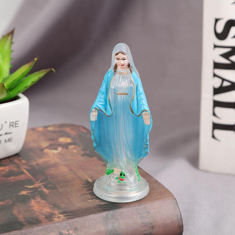 Plastic Blue Handmade Mary Statue Christmas Home Decoration Gift Detailed Tabletop Ornament