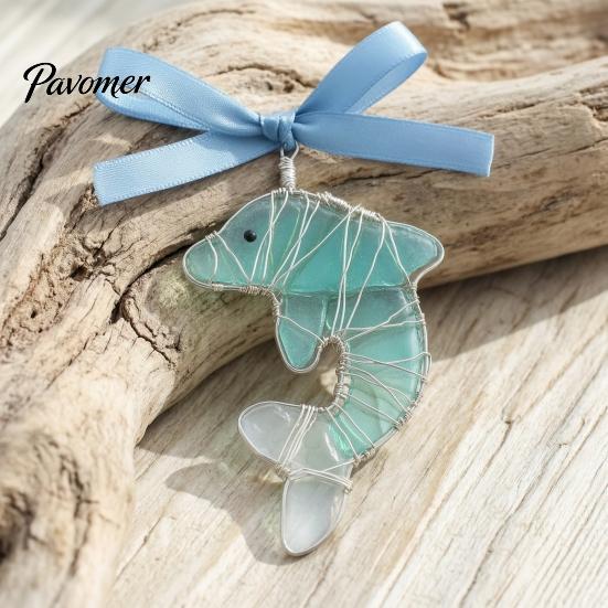Artisanal Coastal Style Gifts Handmade Sea Glass Ocean Ornaments, 2D Wire Wrapped Christmas Tree Decoration, Story Collection Decor Turtle Octopus