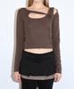 Kissing Connect Hole Ribbon Rib Knit (Brown)