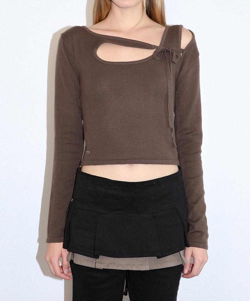 Kissing Connect Hole Ribbon Rib Knit (Brown)