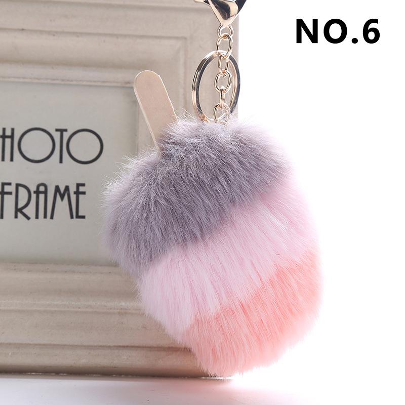 1Pcs Car Soft Pompom Fluffy Ice Cream Faux Fur Key Chain Gift Key Ring Jewelry Pendant