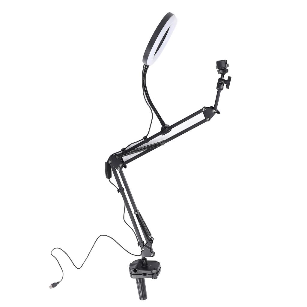 Selfie kruhové světlo 3 teploty barev Zatahovací rameno Horní kruhové světlo se svorkou Držák telefonu