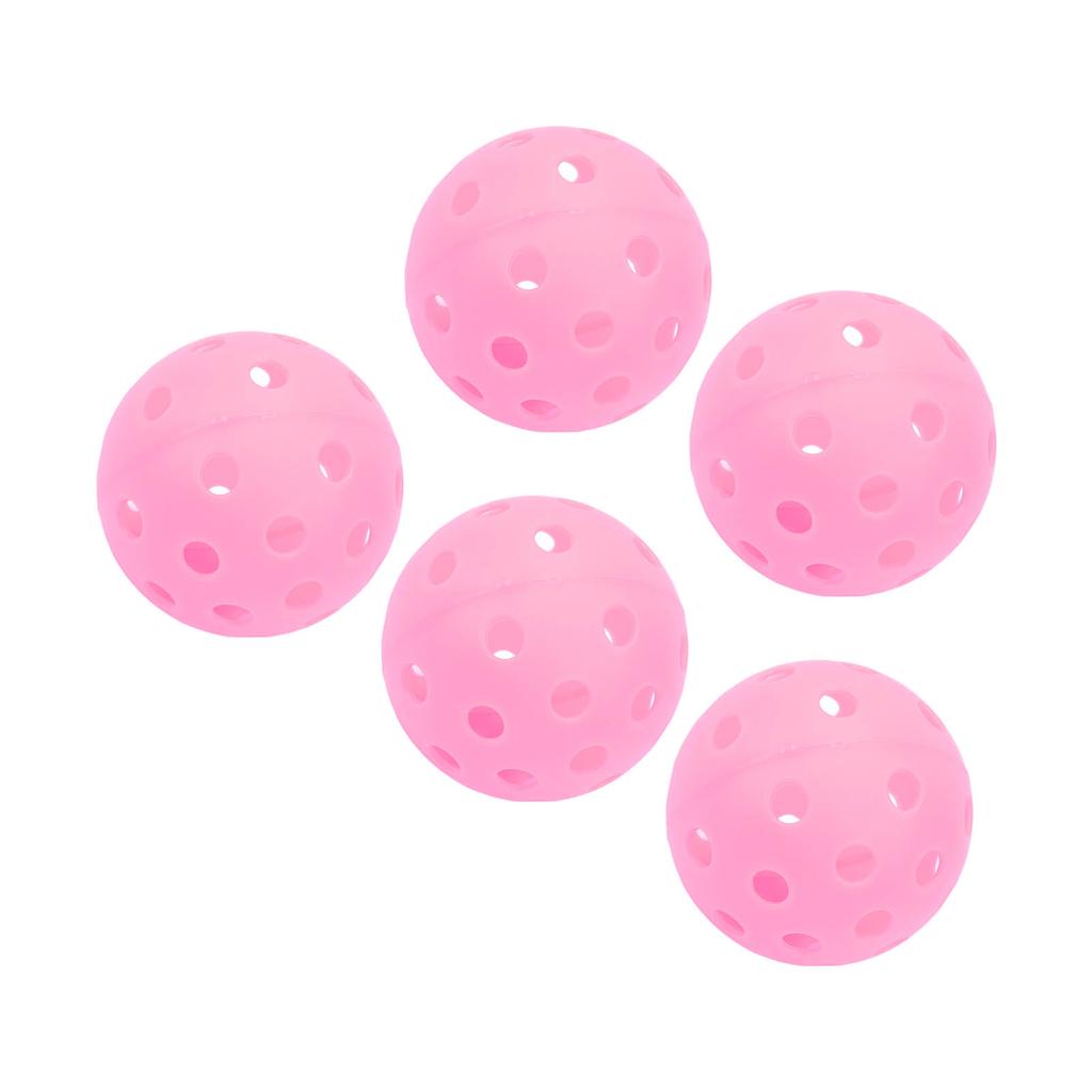 Lot de 5 balles de pickleball lumineuses à 40 trous, 74 mm, pour terrain extérieur, rose