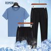 ROMON Men's Ice Silk Short Sleeve Casual Sportswear 3-Piece Set