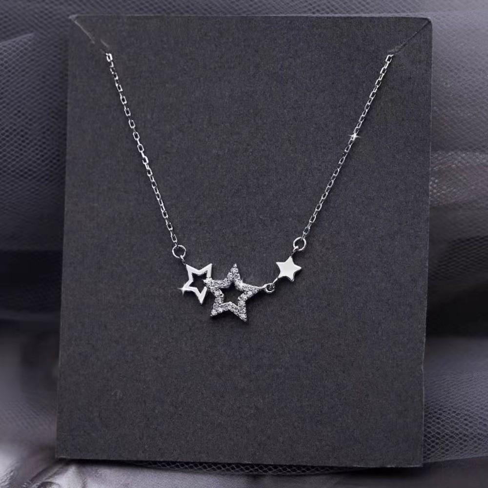 Inlaid Zircon Clavicle Chain Silver Star Pendant Fashion Accessory Necklace  Women Jewelry