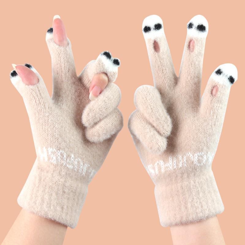 Women's Winter Open-Finger Touchscreen Gloves - Thickened, Warm, Velvet, Cute, Split-Finger Design