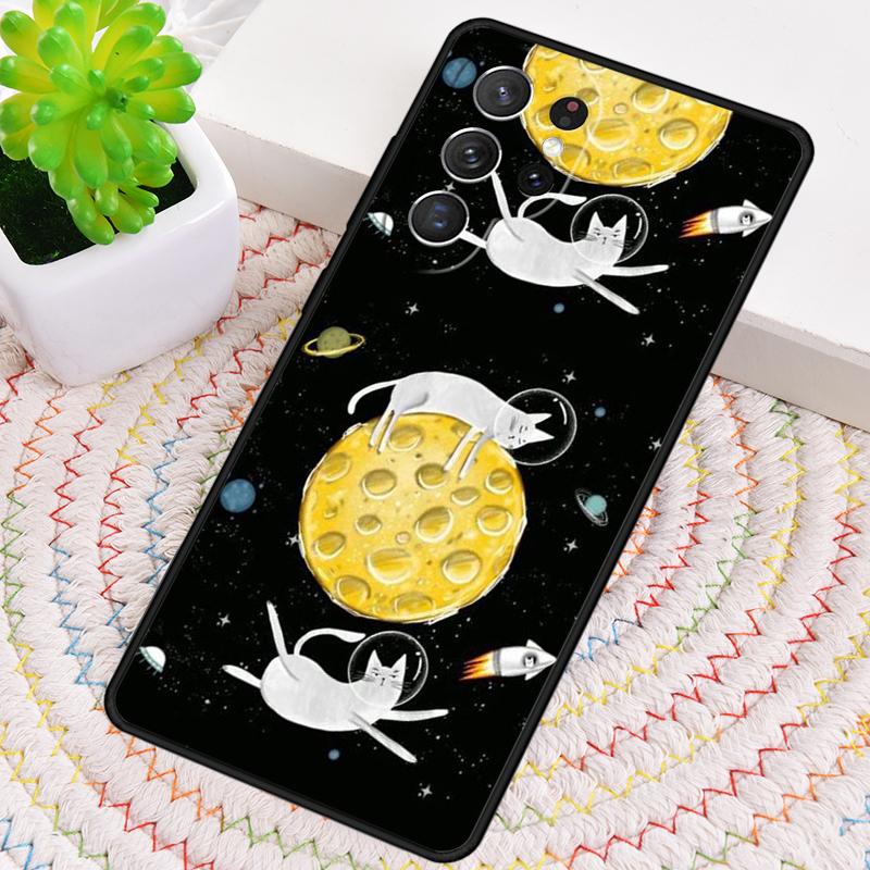 Funny Space Cat Silicone Phone Case For Samsung Galaxy Note 10 Pro S26 S25 S24 S23 S22 S21 Plus S25Ultra Capa Cover