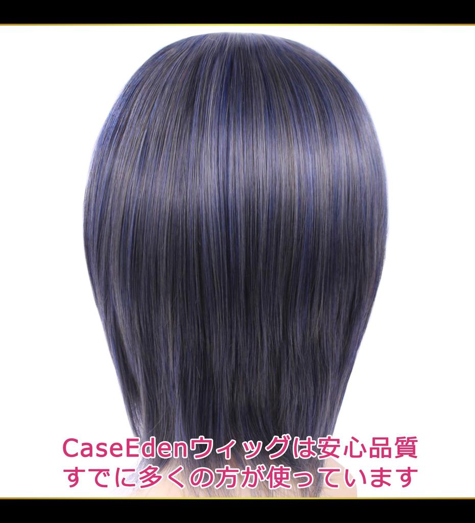CaseEden Cosplay Wig, Premium Short, Blueish Dark Gray/Charcoal Gray, 6164