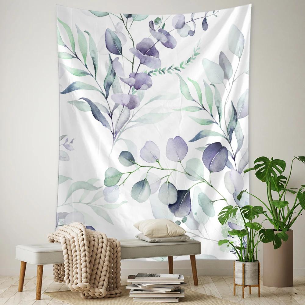 Ink Wash Leaf Plant Tapestry Wall Hanging Simple Modern Art Hippie Bohemian Living Room Bedroom Home Decor Background Cloth