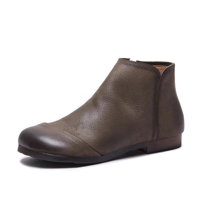 Johnature Retro Stiefeletten Echtes Leder Weiche Sohle Vielseitig Rindsleder Damenschuhe