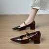 Fashion Korean Block Heel Mary Jane Retro Single Shoes Women's 2025 New Autumn Pointed Toe Shallow Mouth Vintage Strap High Heels