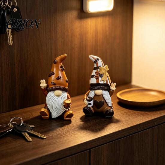 Small Tabletop Decor Mini Resin Coffee Gnome Ornaments, Sitting Bean Goblin Figurines, Bar Counter Decorations Cute Statue for Shop Kitchen