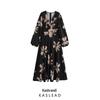 2025 Spring Women's European & American V-neck Long Sleeve Print Dress - Fashionable & Simple