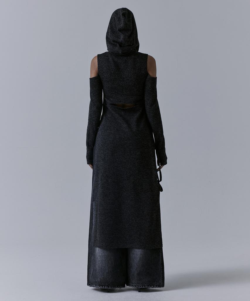 Teulimingbeodeu Hooded Cold-Shoulder One-Piece [ Charcoal ]