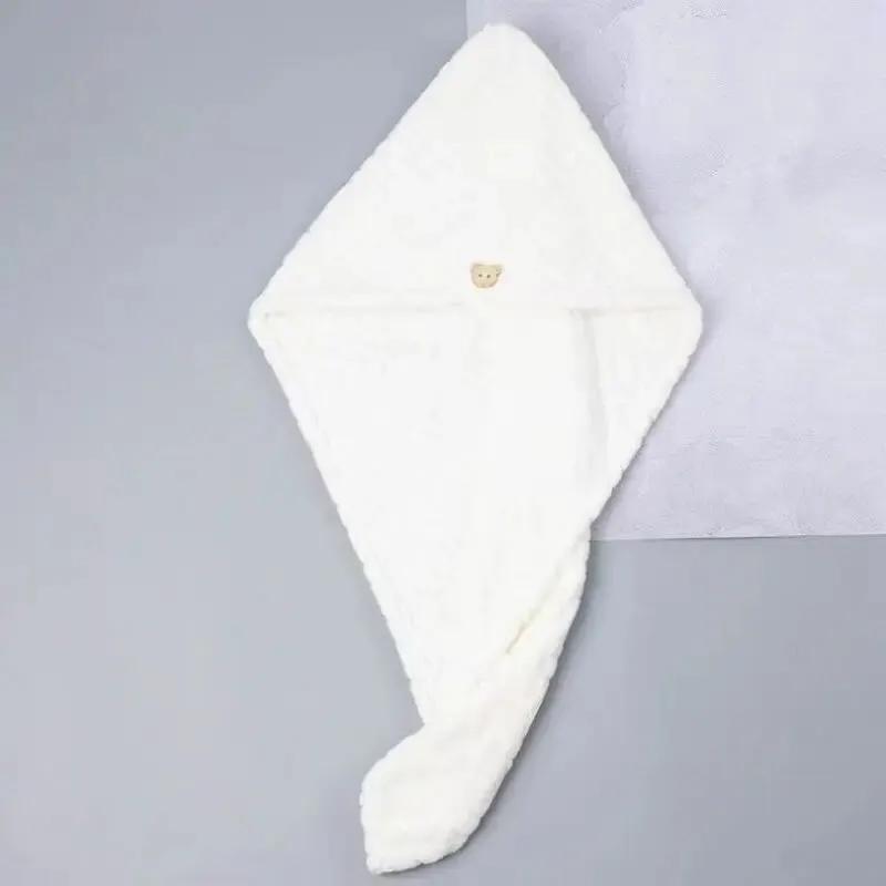 Wheat Ears Dry Hair Cap Coral Velvet Cute Bear Buckle Soft And Comfortable Simple Water-Absorbent Quick-Dry Shower Cap