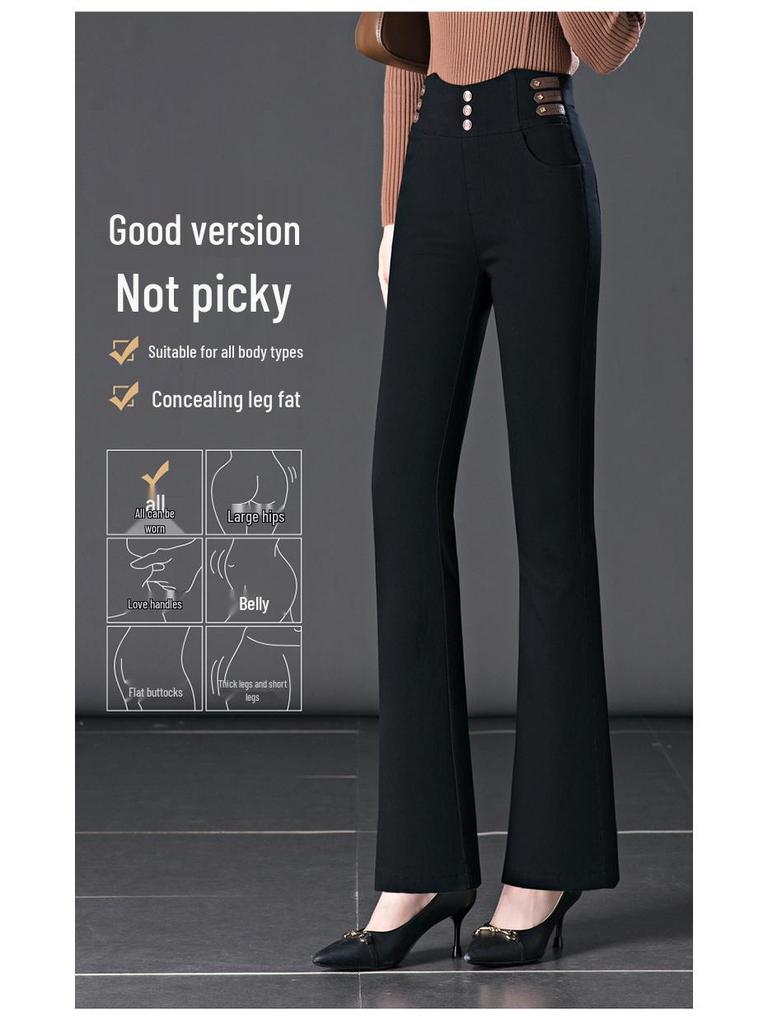 Autumn High-Waist Black Flare Pants for Women - Versatile, Elastic, and Stylish Jeans for Middle-Aged Moms