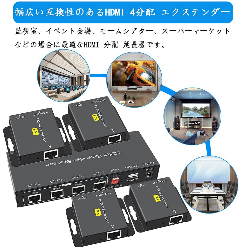 Monitors Simultaneous HDMI Extender EX714 Extend Up To 50M 4 Monitors Simultaneous Output HDMI Splitter Extender Single Power CAT6 Extender LAN