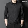Bamboo Fiber solid color elastic long-sleeve shirts for men slim fit formal plain shirt england style white shirt office clothes