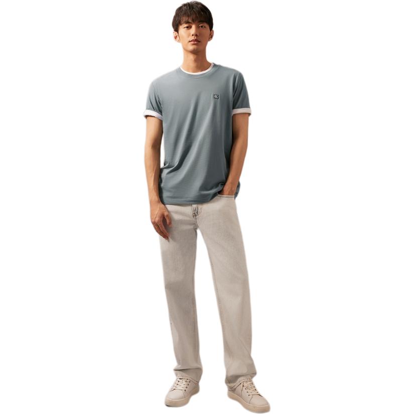 Calvin Klein T-shirt da Uomo con Girocollo a Maniche Corte e Motivo Logo Ricamato Grigio Verde J324899-CFQ
