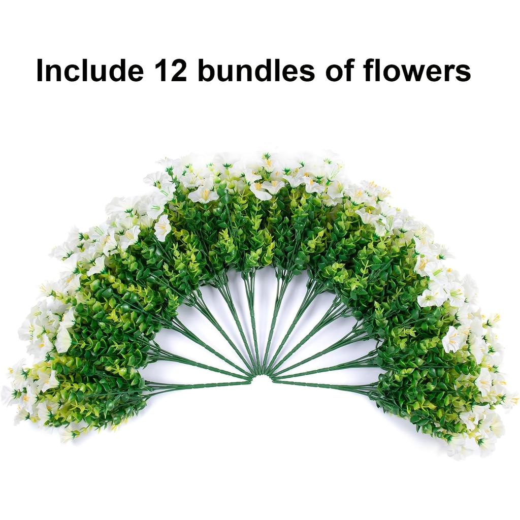 12 Bundles Faux Morning Glory - Realistic UV Resistant Artificial Flowers for Outdoor Decor, All-Season Home Decoration, Front Door Decor