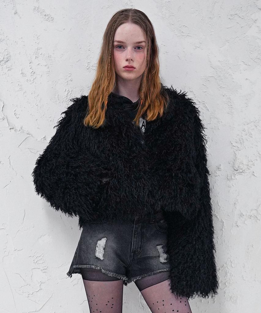 Avandress Crop Teddy Fur Jacket Brown