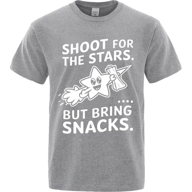 Minimalist Tshirt Casual Tee Solid Color For him Oneck tshirt unisex Shoot For The Stars But Bring Snacks Anime Men Tee shirt