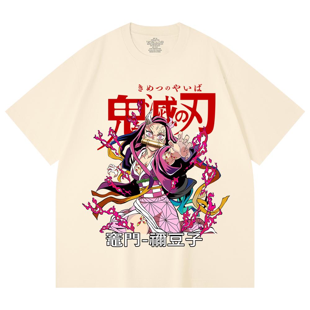 

230 Gsm 100% Cotton Demon Slayer V72 Nezuko Print Unisex Heavy Cotton T Shirt XS абрикосовый