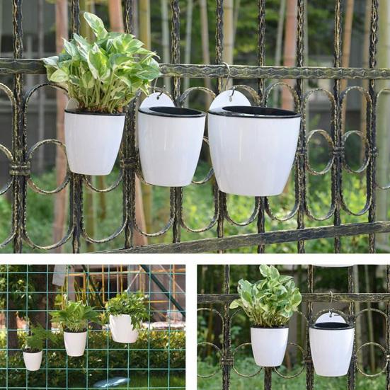 Hanging Self Watering Planter Flower Pot with Water Reservoir Wick Ropes