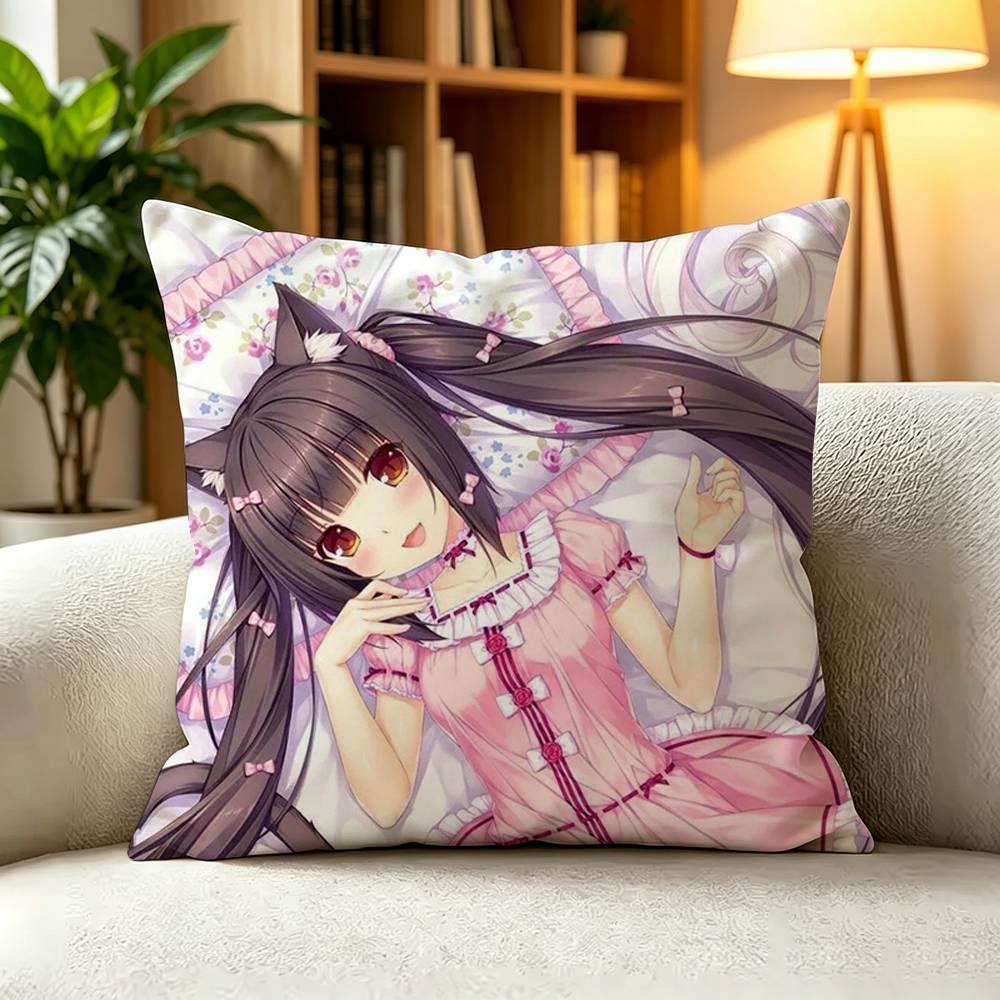 Nekopara Sweet Cafe Cat Maid Cute Slice Of Life Anime Pillow Case Square DoubleSided Sofa Cushion Cover Bedroom Bedside Pillow