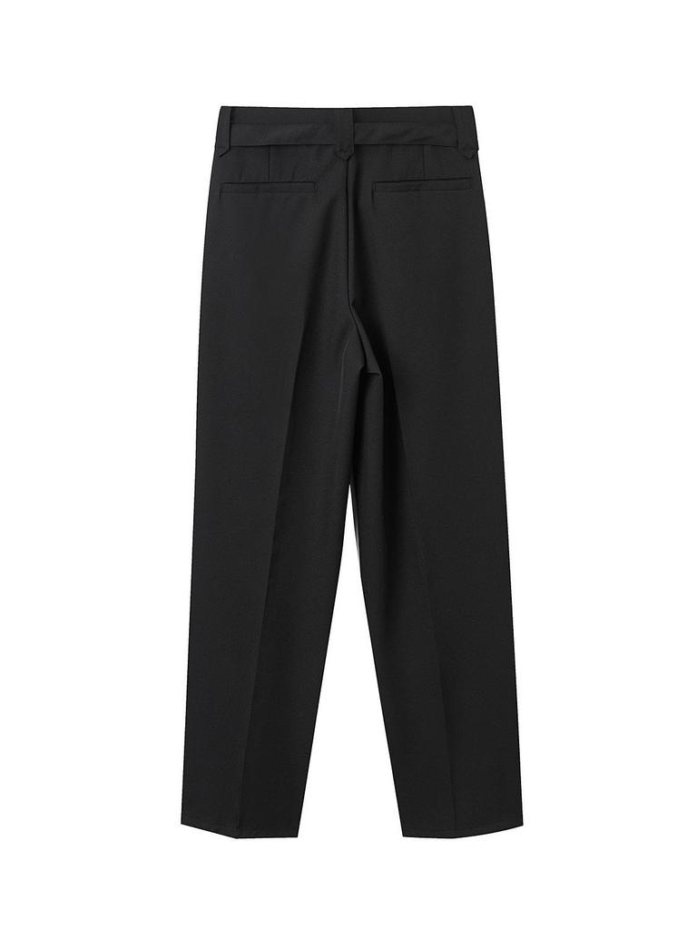 Men's Spring 2026 Casual Trousers - Korean Style, Non-Iron, Loose Tapered Suit Pants with Half Elastic Waist