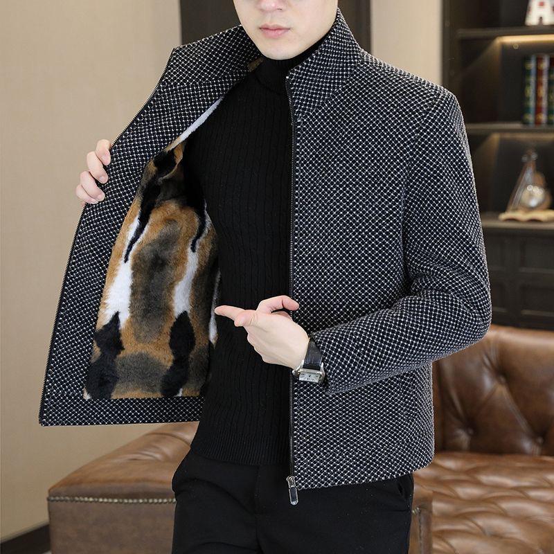 

Чоловіче вовняне пальто преміум-класу: Товста, тепла куртка зі стійкою для осені/зими 2XL світло-сірий колір