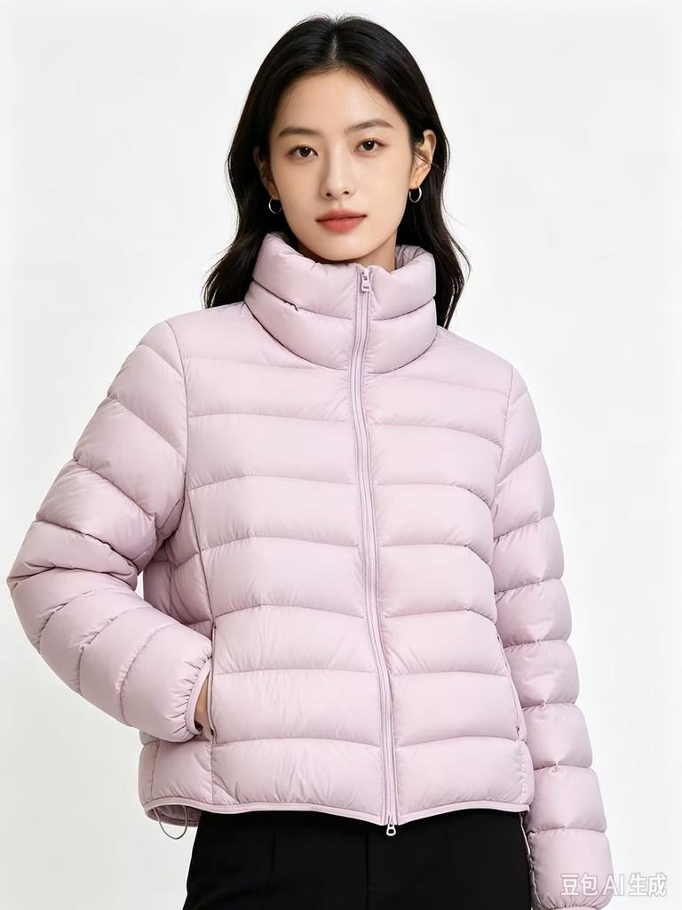 Dopamine Stand-up Collar Ribs Down Jacket Women's Fashion Simple Autumn and Winter New High Fluffy White Duck Down Jacket