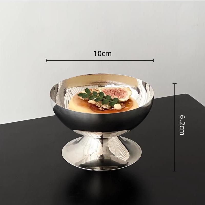 BRStainless Steel Dessert Bowl Silver Tall Ice Cream Cup Dessert Tray Tableware Pudding Plate Milkshake Cup Metal BowlEY