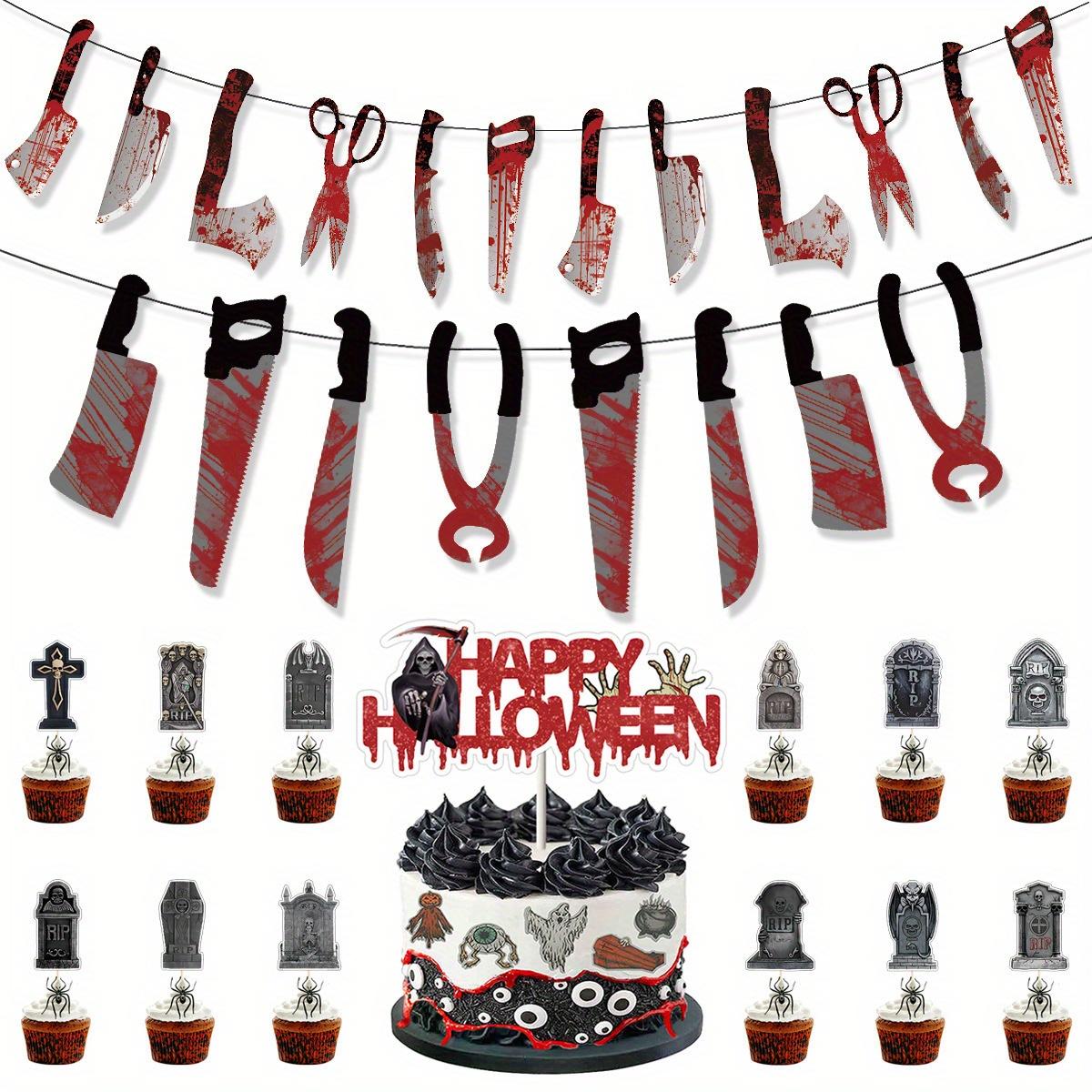 

Halloween Party Decorations: Bunting, Ghost Festival Haunted House Horror Paper Blood Knife Display Banners, Cake Topper Sets, Party Decoration Sets