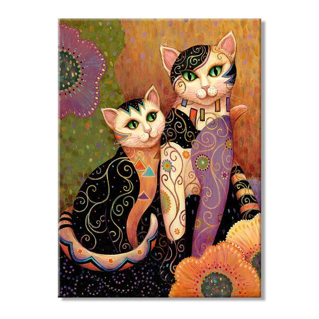 Gustav Klimt Style Cats Abstract Art Canvas Painting Cute Pet Cat Graffiti Art Posters and Prints Wall Art Pictures Home Decor
