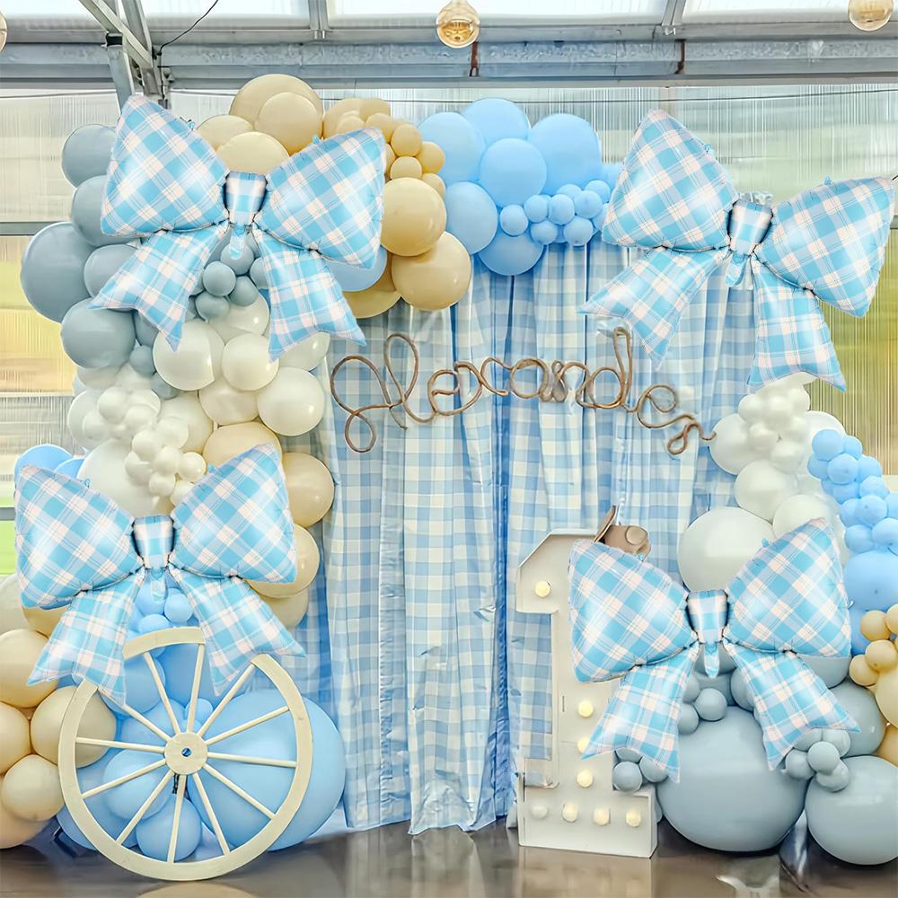 4-Pack of 38inch Plaid Bowknot Foil Balloons, Suitable for Birthday Parties, Weddings, Bridal Showers, Engagements, Bachelor Parties, Tea P