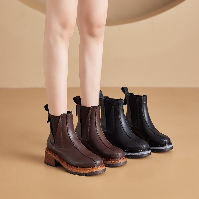 2025 autumn velvet leather Martin boots women's thick-soled inner height-increasing cigarette boots women's retro one-pedal casual women's shoes